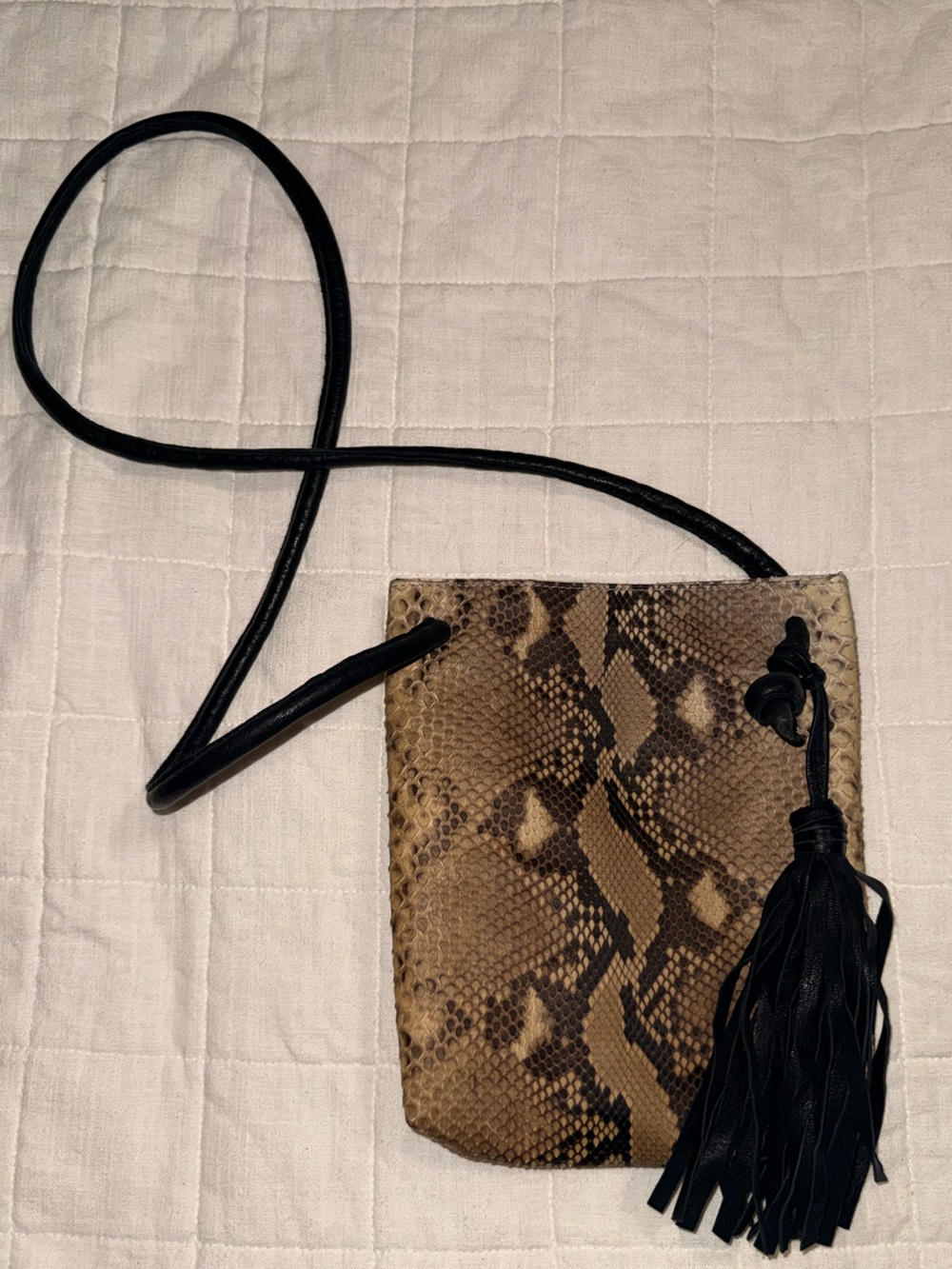 Presmer Python-Print Crossbody with Black Leather Tassel